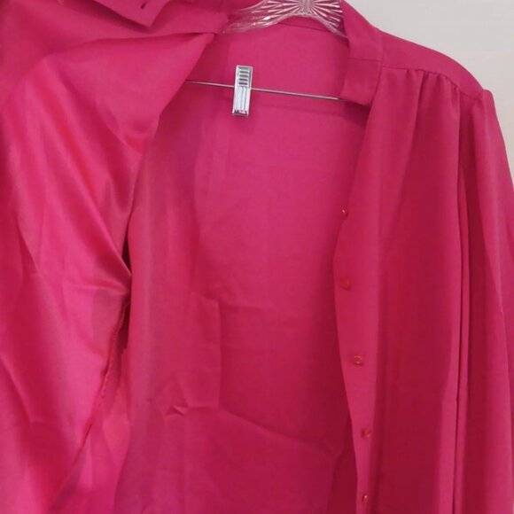 Womans Medium Solid Hot Pink Business Casual Button Up Skirt Set Unbranded - Picture 3 of 6